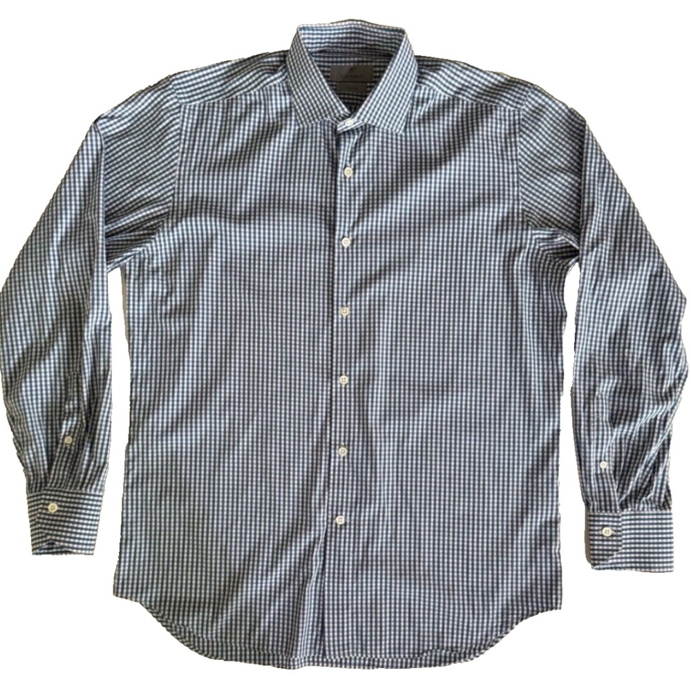 Canali Mens 16/41 Large Blue White Check Gingham Dress Button Up Shirt Italy